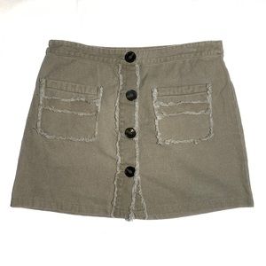 Twill Button Front Skirt